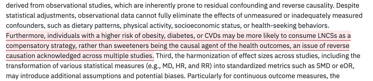 Limitations section of the original paper with the reverse-causation sentence highlighted